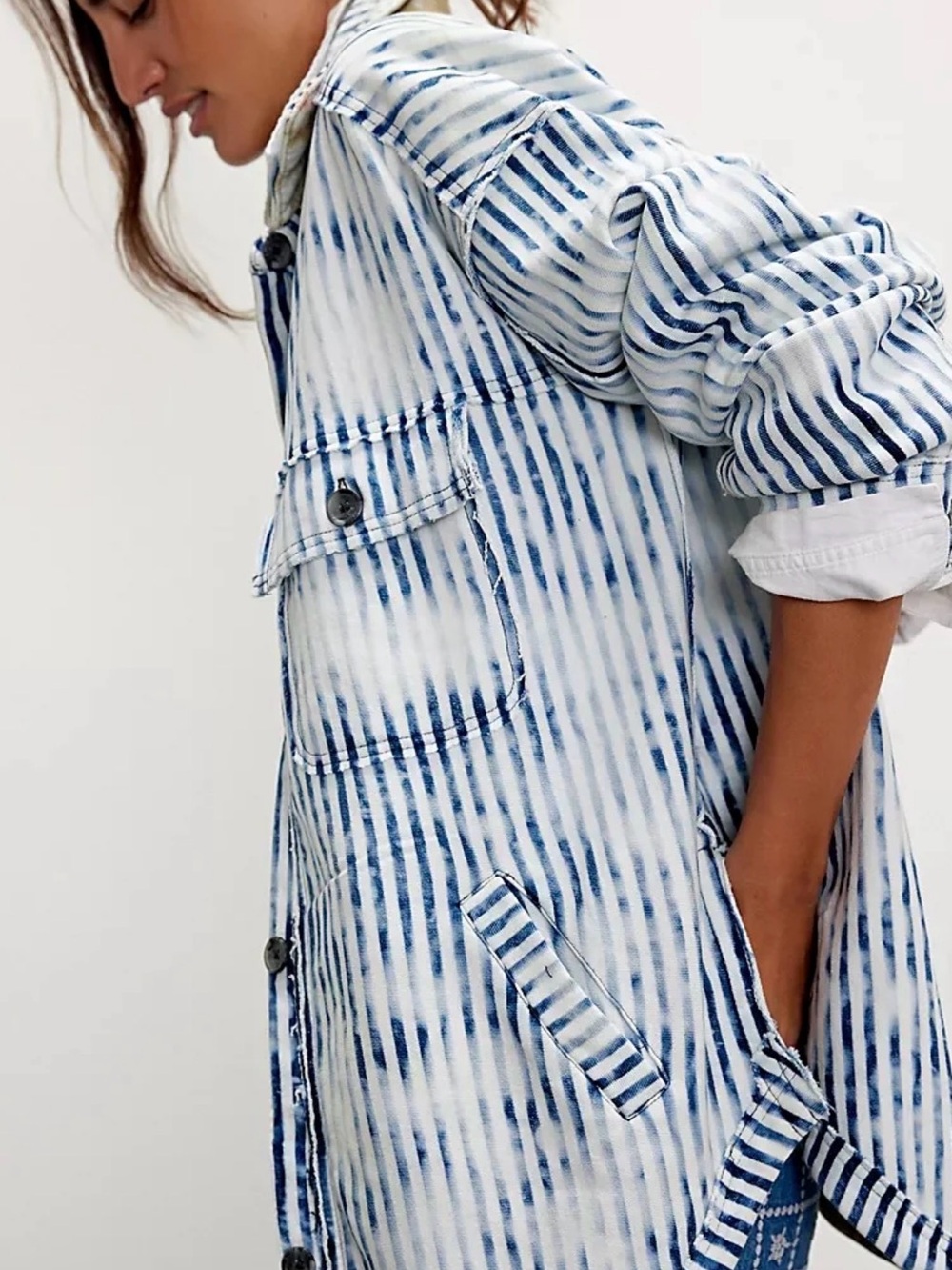 We The Free Blue and White Striped Swim Coverup Jacket